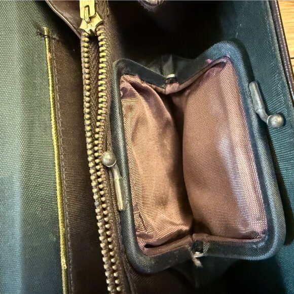 Retro 70s Dark Brown Leather Clutch Wallet Snap Closure Change Purse Kiss Clasp - Picture 4 of 12